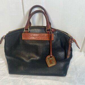Vintage Dooney Bourke Black and Florentine Vachetta Leather Stachel Handbag